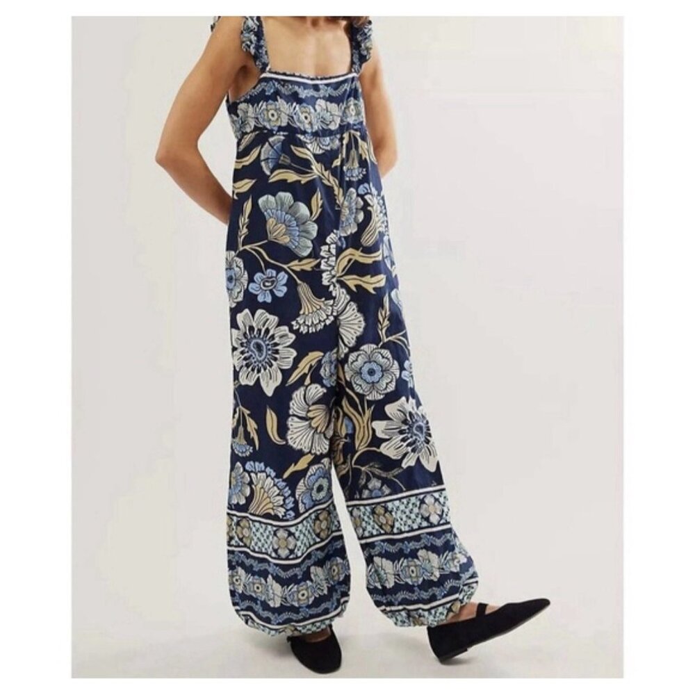 Free People Navy Floral Wide-Leg Jumpsuit